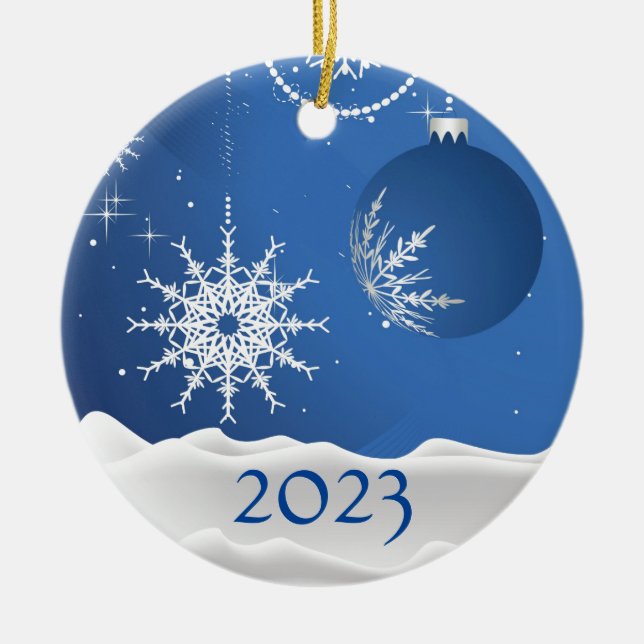 Adorno De Cerámica Navidades Snowflake Ornament 2023 Añadir nombre (Frente)