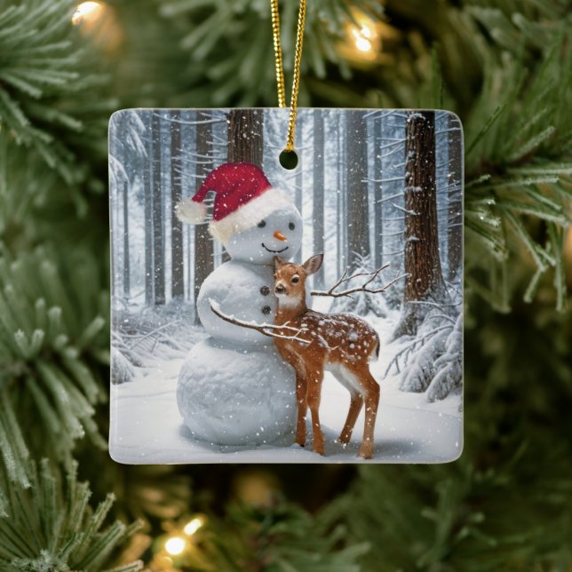 Adorno De Cerámica Navidades Snowman abrazando un alba (Árbol)