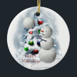 Adorno De Cerámica Navidades Snowman de voleibol<br><div class="desc">El muñeco de nieve de voleibol es demasiado lindo y será amado por todos los fanáticos del voleibol. Personalizable completo para personalizar con sus fotos y texto si lo desea.</div>