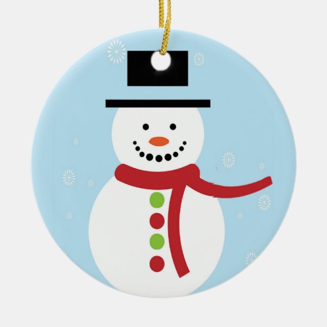 Adorno De Cerámica Navidades snowman sobre azul (Frente)
