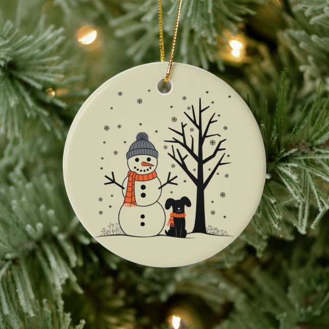 Adorno De Cerámica Navidades Snowman Xmas Dog Winter (Árbol)