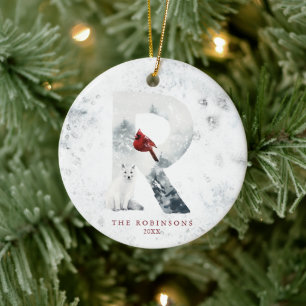 Adorno De Cerámica Navidades Snowy clásicos Monograma R