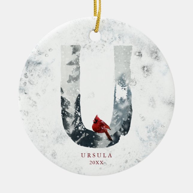 Adorno De Cerámica Navidades Snowy clásicos Monograma U (Frente)