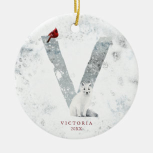 Adorno De Cerámica Navidades Snowy clásicos Monograma V de invierno