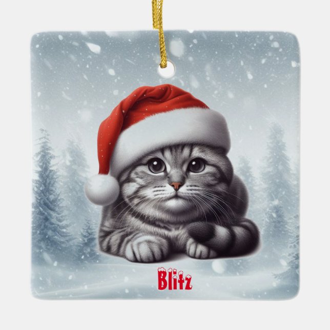 Adorno De Cerámica Navidades Snowy del gato de Bengala (Anverso)