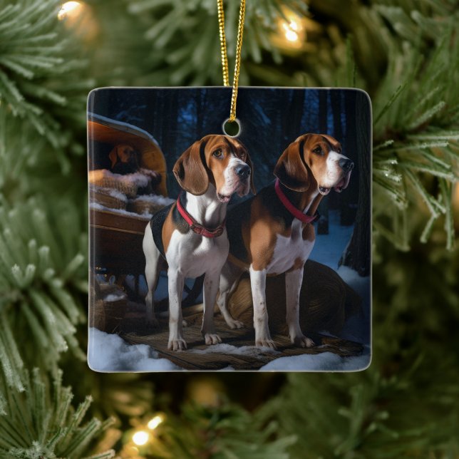 Adorno De Cerámica Navidades Snowy Sleigh de Foxhound Inglés American (Árbol)