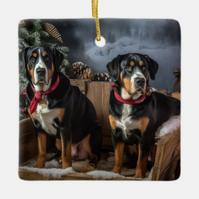 Adorno De Cerámica Navidades Snowy Sleigh de la Montaña Suiza Grande (Anverso)