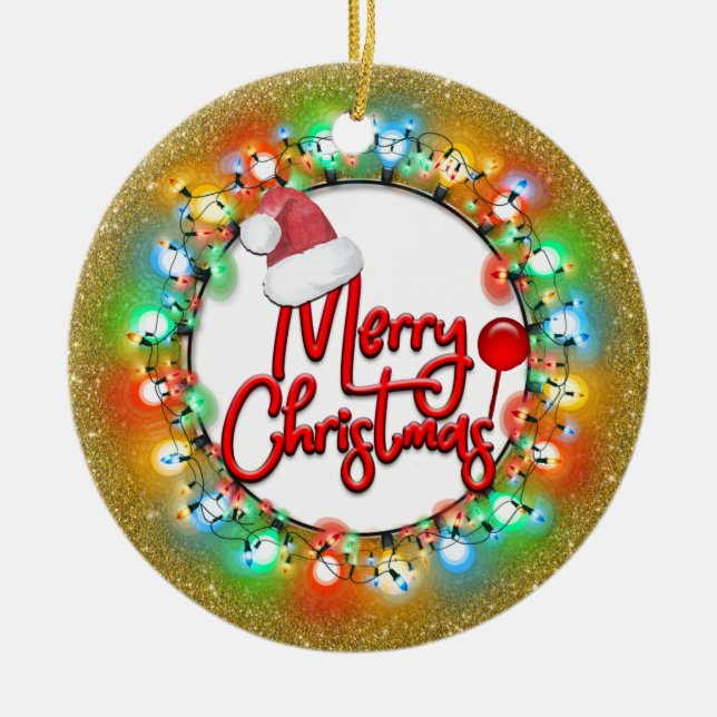 Adorno De Cerámica Navidades Sparkle Gold bultan Feliz Navidad (Frente)