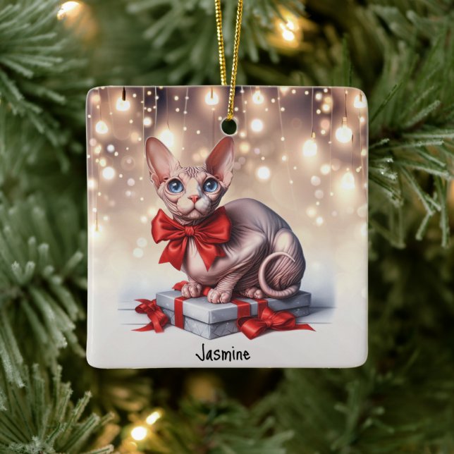 Adorno De Cerámica Navidades Sphynx Cat (Árbol)