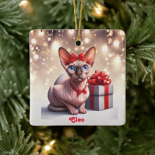 Adorno De Cerámica Navidades Sphynx Cat (Árbol)