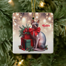 Adorno De Cerámica Navidades Sphynx Cat