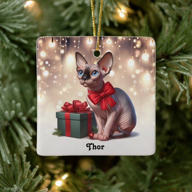 Adorno De Cerámica Navidades Sphynx Cat (Árbol)