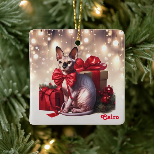 Adorno De Cerámica Navidades Sphynx Cat (Árbol)