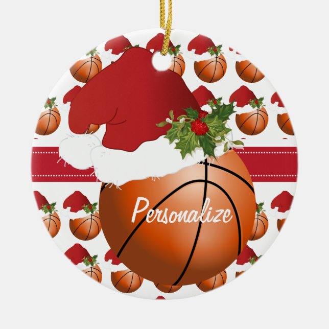 Adorno De Cerámica Navidades Sport Basketball Santa Hat (Frente)