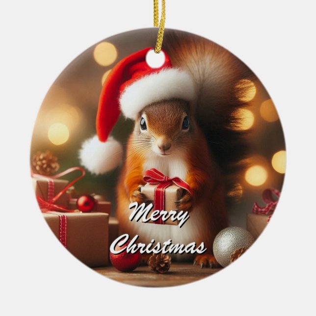 Adorno De Cerámica Navidades Squirrel Holding Ornament Personalizable (Frente)
