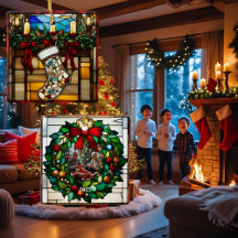 Navidades Stocking Faux Staines Glass