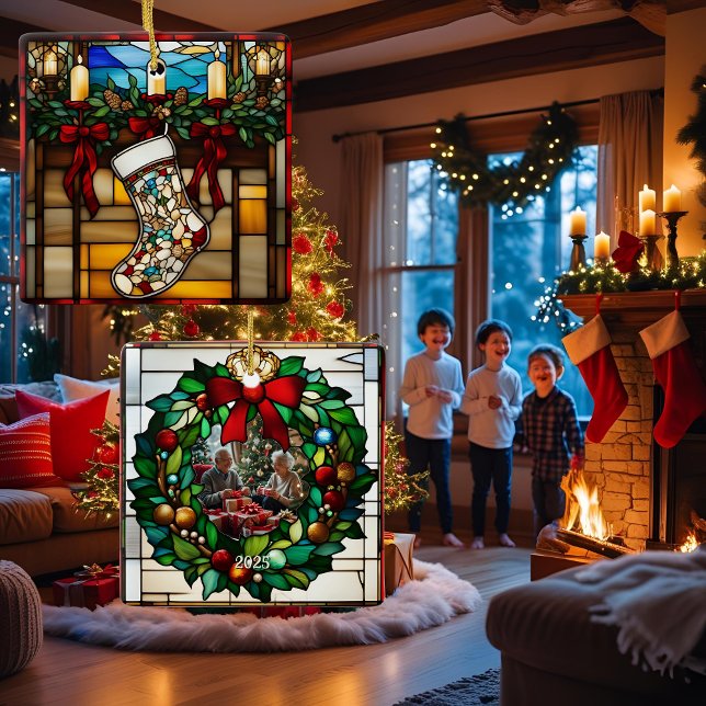 Adorno De Cerámica Navidades Stocking Faux Staines Glass (Subido por el creador)