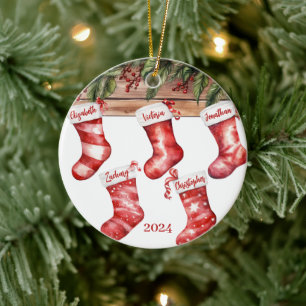 Adorno De Cerámica Navidades Stockings Family Photo