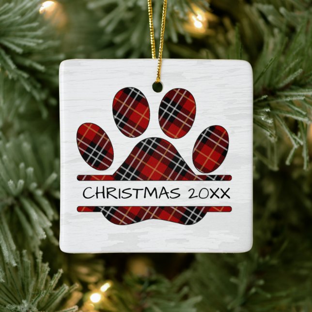 Adorno De Cerámica Navidades Tartan Plaid Paw Print (Árbol)