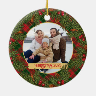 Adorno De Cerámica Navidades Tartán Tartán tradicional Wreath Photo