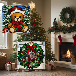 Adorno De Cerámica Navidades Teddy Bear Faux Sained Glass