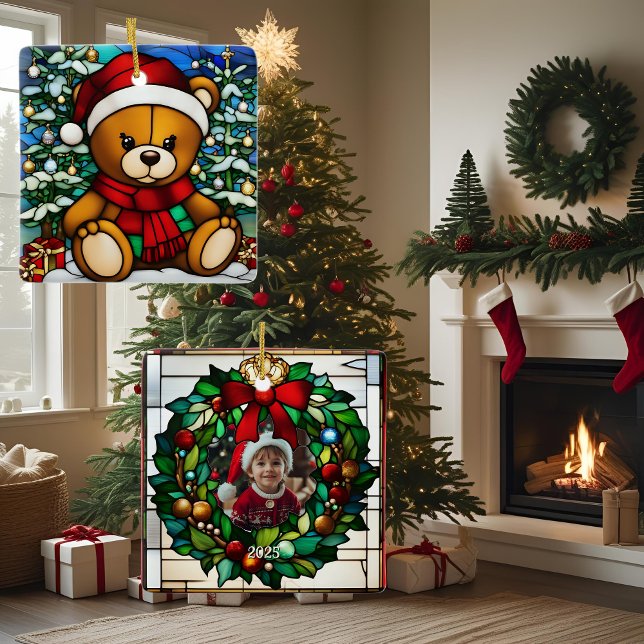 Adorno De Cerámica Navidades Teddy Bear Faux Sained Glass (Subido por el creador)
