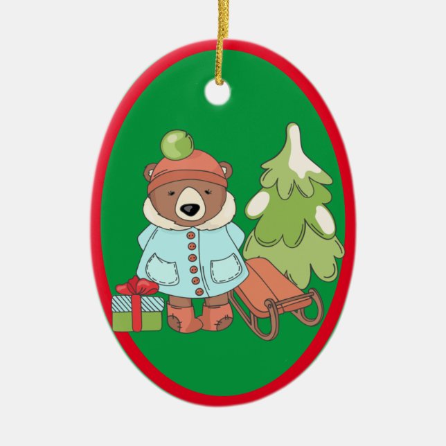 Adorno De Cerámica Navidades Teddy Bear Pareja con Regalo (Frente)