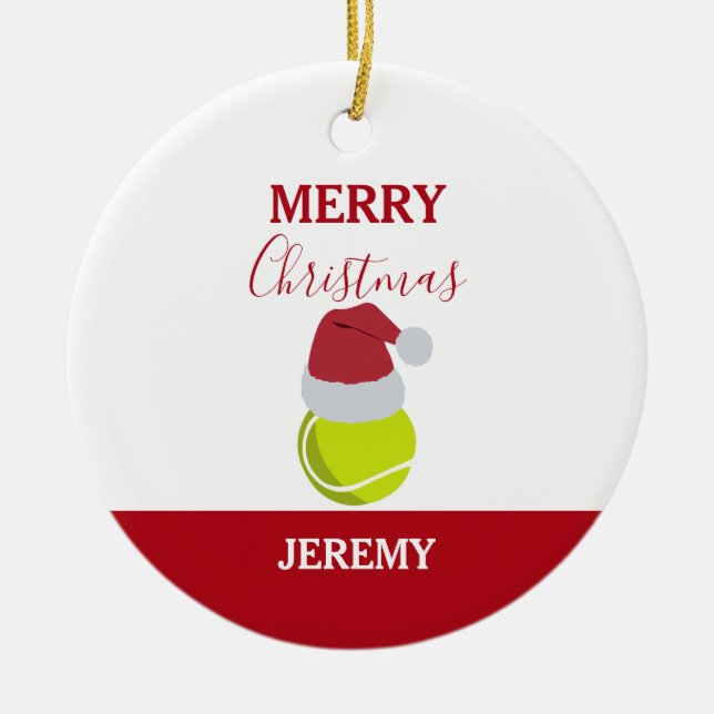 Adorno De Cerámica Navidades Tennis Sports Ball Nombre personalizado (Frente)