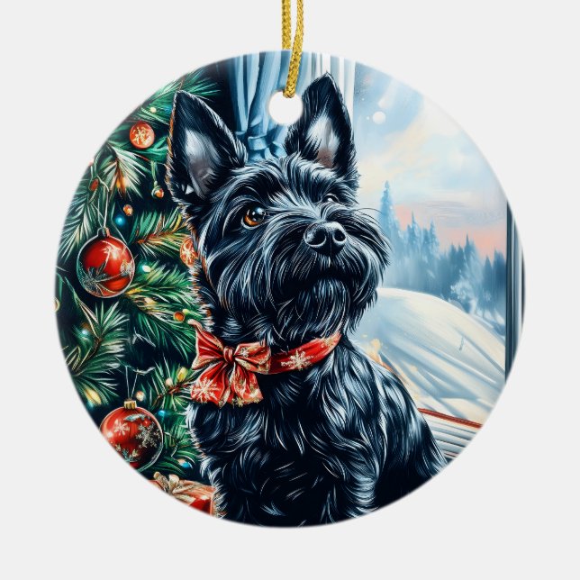 Adorno De Cerámica Navidades Terrier de Escocia (Frente)