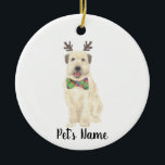 Adorno De Cerámica Navidades Terrier de Wheaten Personalizados Renos<br><div class="desc">Estoy enamorado de este ilustracion de acuarela muy detallado de un terrorífico de trigo sonriente con pequeñas cuerdas y corbata de arco! Personalice estos ornamentos y haga una lista agradable este año! Para los regalos perfectos, emparejételos con un artículo de la colección para una casa reflexiva, ducha de novia, profesora,...</div>