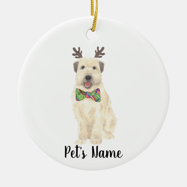 Adorno De Cerámica Navidades Terrier de Wheaten Personalizados Renos (Frente)