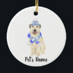 Adorno De Cerámica Navidades Terrier Personalizados De Llanto Azul<br><div class="desc">¡Estoy enamorado de este ilustracion de acuarela, muy detallado, de un horrible terrateniente de trigo con gorra de esquí azul y traje de bufanda! Personalice estos ornamentos y haga una lista agradable este año! Para los regalos perfectos, emparejételos con un artículo de la colección para una casa reflexiva, ducha de...</div>