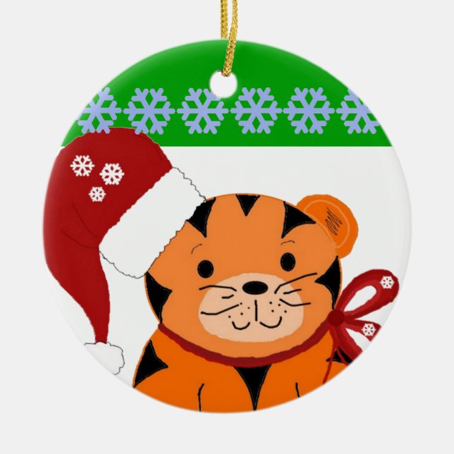 Adorno De Cerámica Navidades Tiger Holiday Kids (Frente)