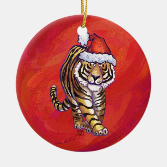 Adorno De Cerámica Navidades tigres en rojo (Frente)