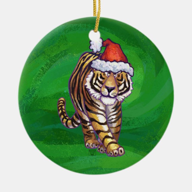 Adorno De Cerámica Navidades Tigres En Verde (Frente)