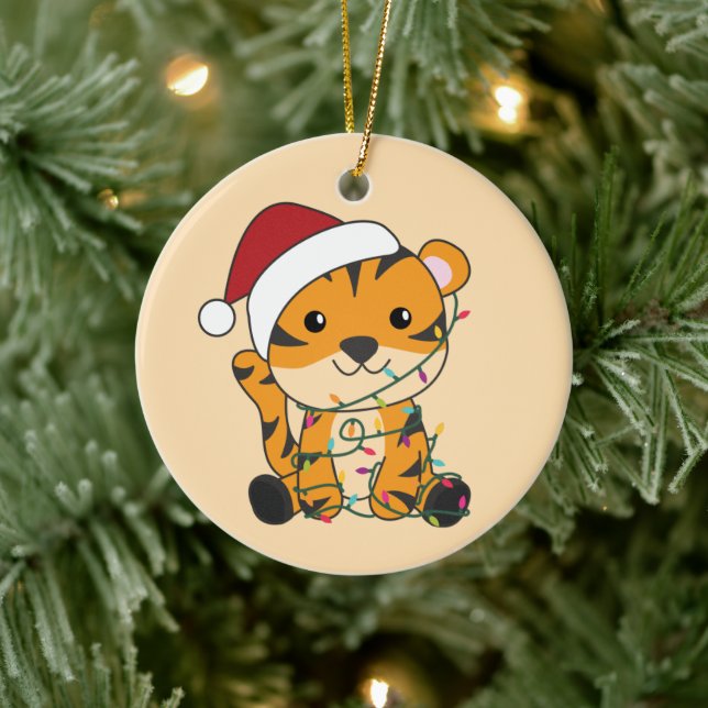 Adorno De Cerámica Navidades tigres Nieve animales de invierno cerámi (Árbol)