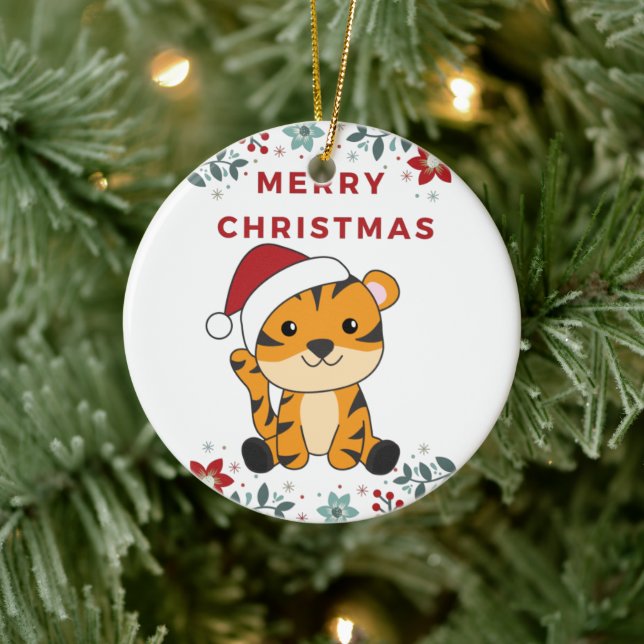 Adorno De Cerámica Navidades tigres Nieve animales de invierno cerámi (Árbol)