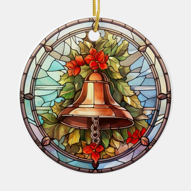 Adorno De Cerámica Navidades timbre estilo de vidrio manchado (Frente)