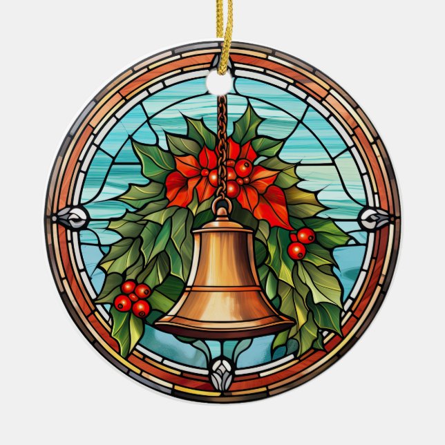 Adorno De Cerámica Navidades timbre estilo de vidrio manchado (Frente)