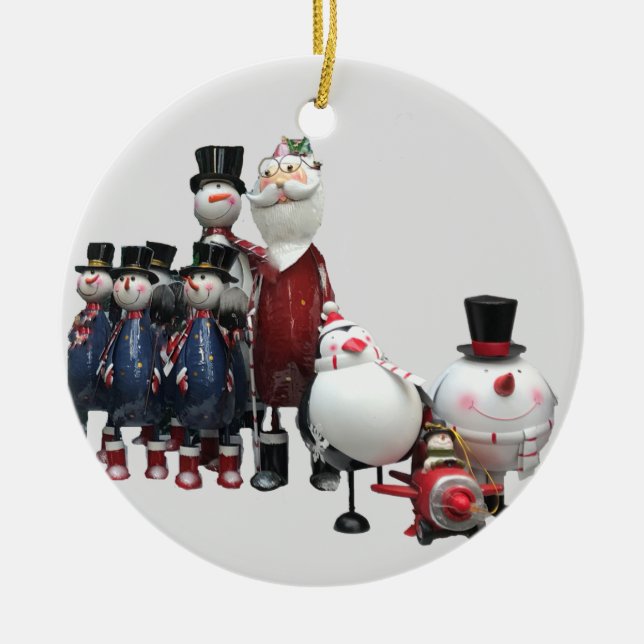 Adorno De Cerámica Navidades Tin Choir, con Santa, Snowman, Pingüino (Frente)