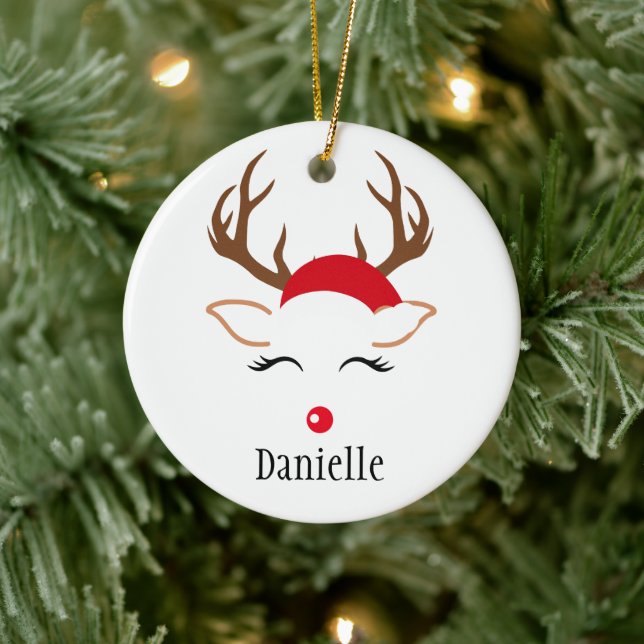 Adorno De Cerámica Navidades tonificantes Reno nariz roja sombrero sa (Árbol)