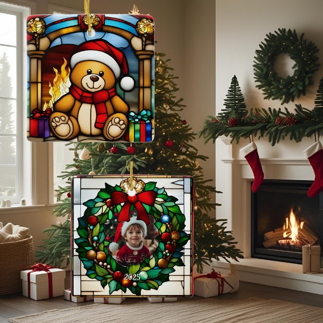 Adorno De Cerámica Navidades Toy Bear Faux Stained Glass (Subido por el creador)