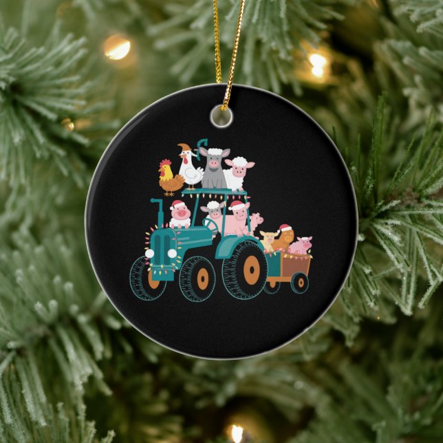 Adorno De Cerámica Navidades Tractor Farm Funny Holiday (Árbol)