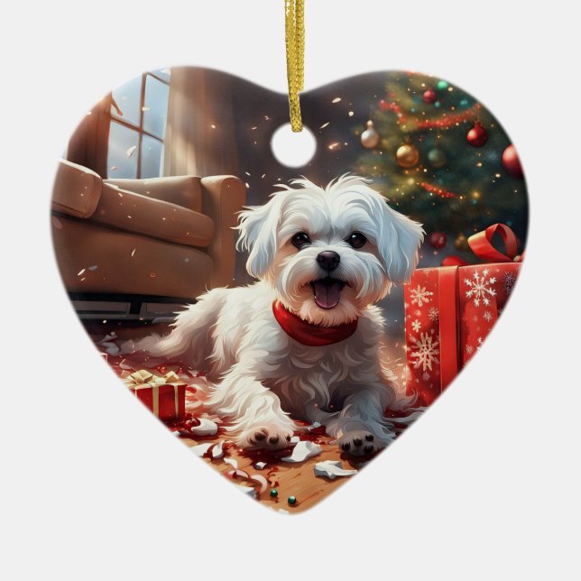 Adorno De Cerámica Navidades traviesos cachorro, lindo, gracioso, Per (Frente)