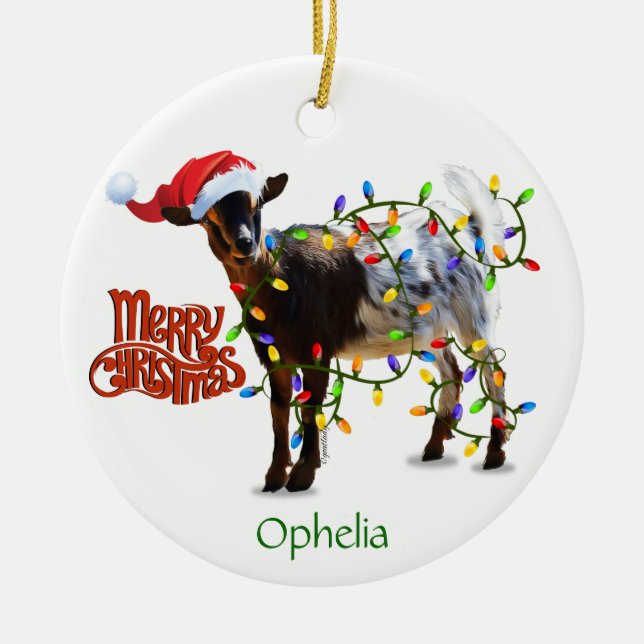 Adorno De Cerámica Navidades traviesos Goat y tu foto de cabra (Frente)