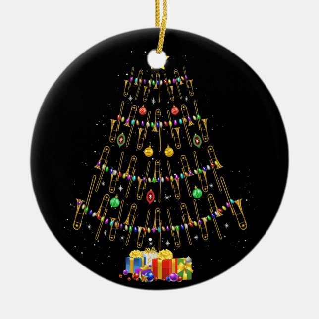 Adorno De Cerámica Navidades Trombone Player Regala Árbol de Navidad (Frente)