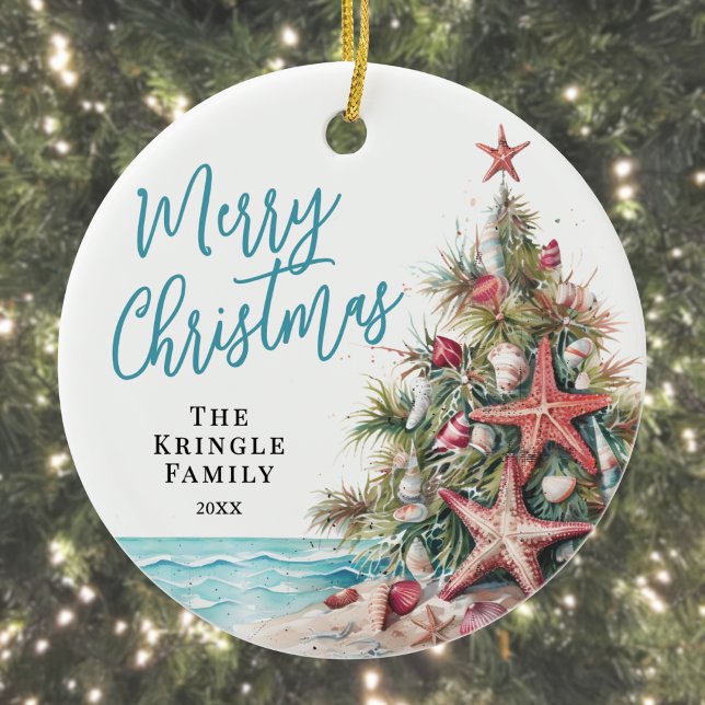 Adorno De Cerámica Navidades Tropical Beach (Tropical Beach Christmas Ceramic Ornament)