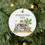 Adorno De Cerámica Navidades Tropical Beach Santa Flamingo Ocean<br><div class="desc">Este diseño puede ser personalizado en el área proporcionada cambiando la foto y/o el texto. O puede personalizarse haciendo clic en Personalizar esta plantilla y, a continuación, eligiendo la opción de hacer clic en el personalizar y eliminando o cambiando el color del fondo, agregando texto, cambiando el color o estilo...</div>