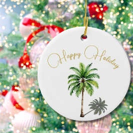 Adorno De Cerámica Navidades Tropical Palm Tree Gold Merry