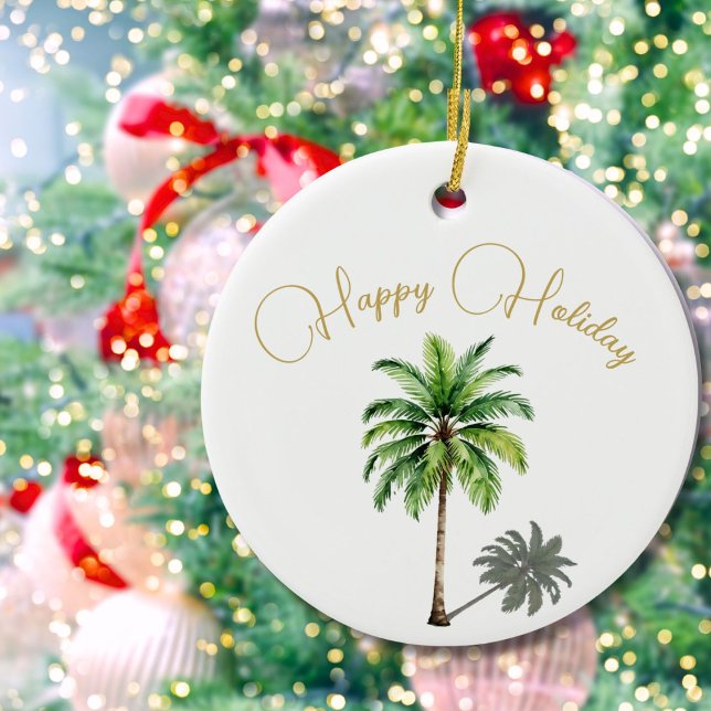 Adorno De Cerámica Navidades Tropical Palm Tree Gold Merry (Subido por el creador)